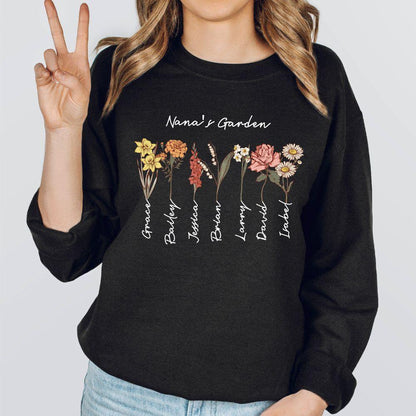 Personalisiertes Omas Garten-Sweatshirt – individuelles Geburtsblumen-T-Shirt – Geschenk für Oma - GiftHaus