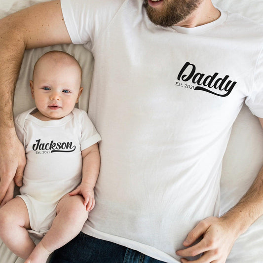 Personalisiertes Papa Baby Est Datums Shirt - Papa und Baby passendes Shirts Baby Set - GiftHaus