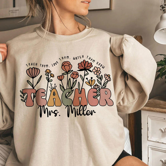 Personalisiertes Wildblumen Lehrer Shirt mit Namen - Geschenk für Lehrer - GiftHaus