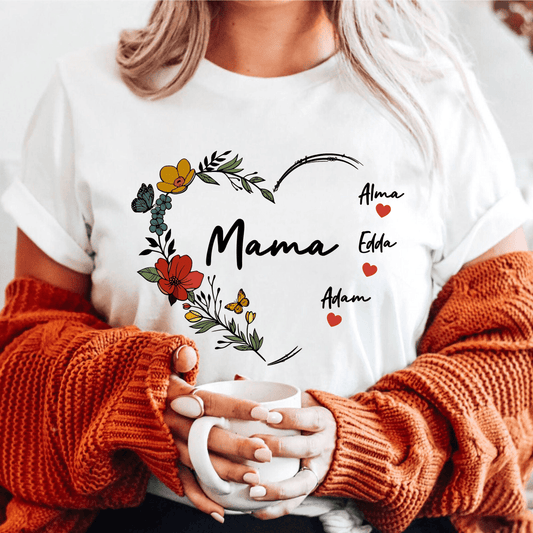 Personalized Floral Heart Mom/Mama Tee - Mother's Day Customizable Shirt - GiftHaus