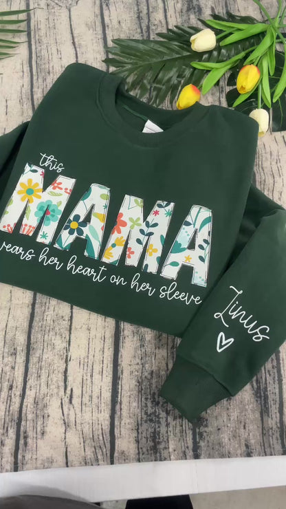 Personalisiert Mama Sweatshirt mit Kindernamen auf dem Ärmel - Geschenk für Mama