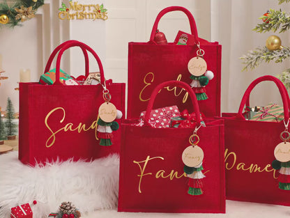 Personalisierter roter Jutebeutel – Weihnachts-Geschenkbeutel mit Namen