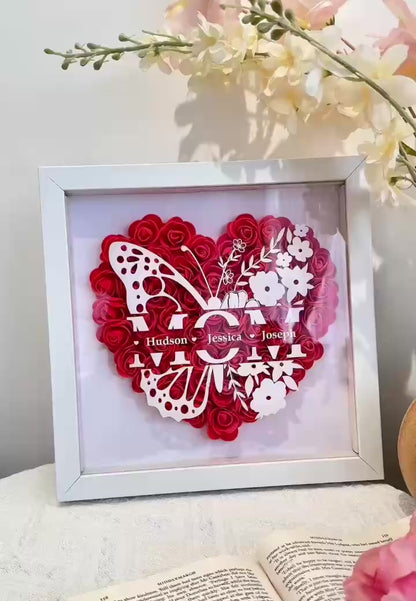 Geschenk für Mama mit individuellen Kindernamen – Personalisierte Blumen-Schattentbox