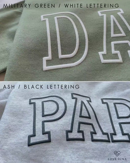 Personalisiertes Papa Sweatshirt mit den Namen der Kinder auf dem Ärmel - Geburtstagsgeschenk für Papa