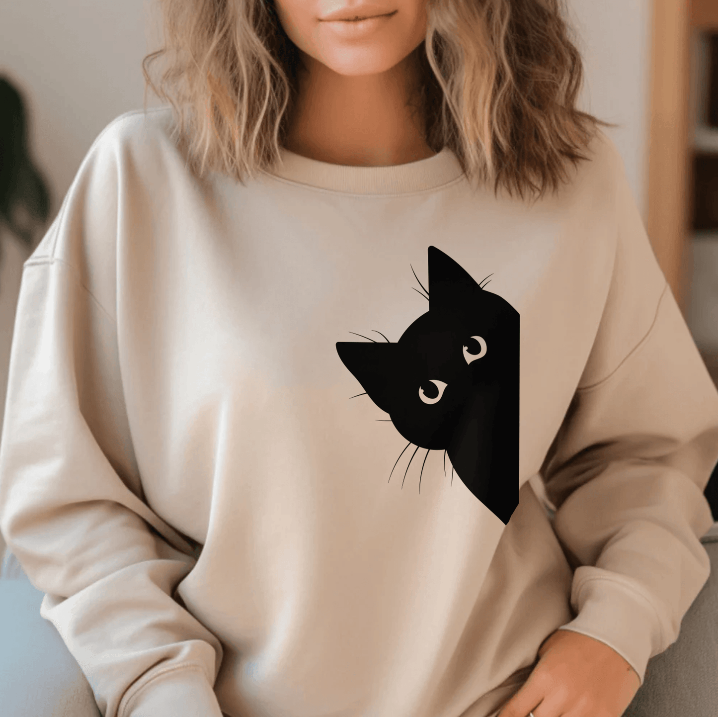 Schwarzes Katzen-Sweatshirt, Katzenliebhaber-Sweatshirt - GiftHaus