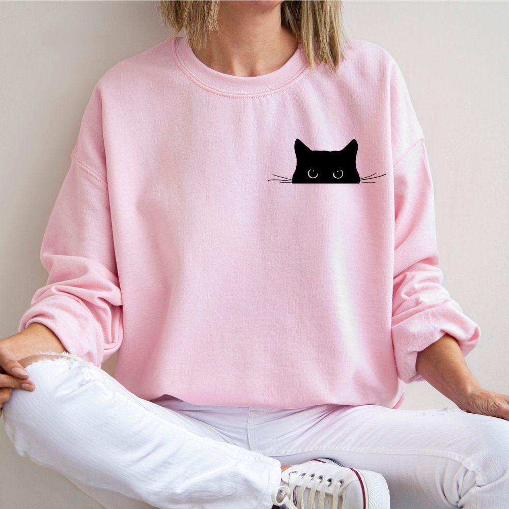 Süßes schwarzes Katzen-Sweatshirt – lustiges Geschenk für Katzenliebhaber – Katzen-Mama-Sweatshirt - GiftHaus