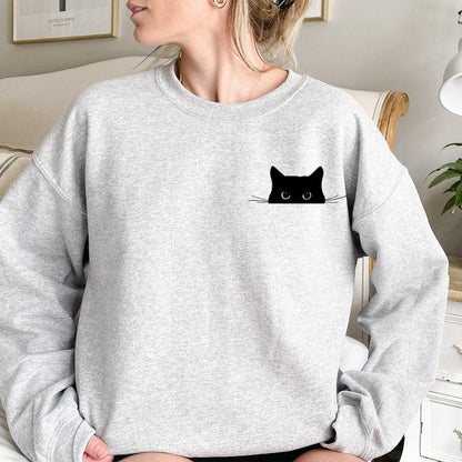 Süßes schwarzes Katzen-Sweatshirt – lustiges Geschenk für Katzenliebhaber – Katzen-Mama-Sweatshirt - GiftHaus