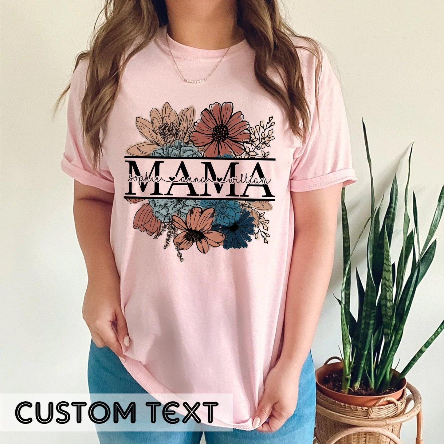 Vintage Blumen Mama-T-Shirt: Personalisiert mit Kindernamen - Ideales Geschenk für Mütter - GiftHaus