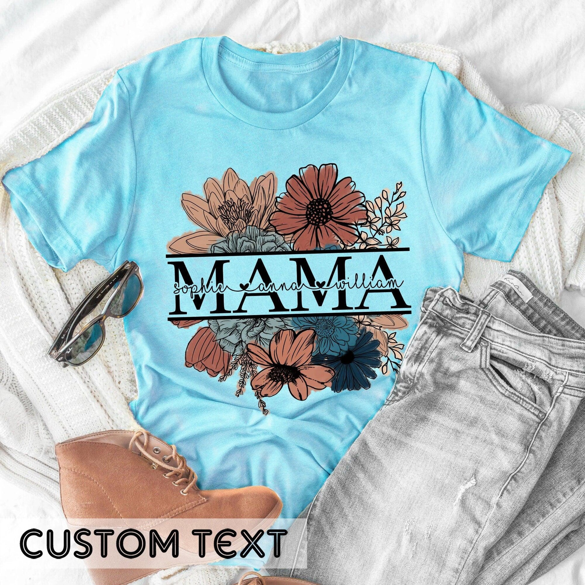 Vintage Blumen Mama-T-Shirt: Personalisiert mit Kindernamen - Ideales Geschenk für Mütter - GiftHaus