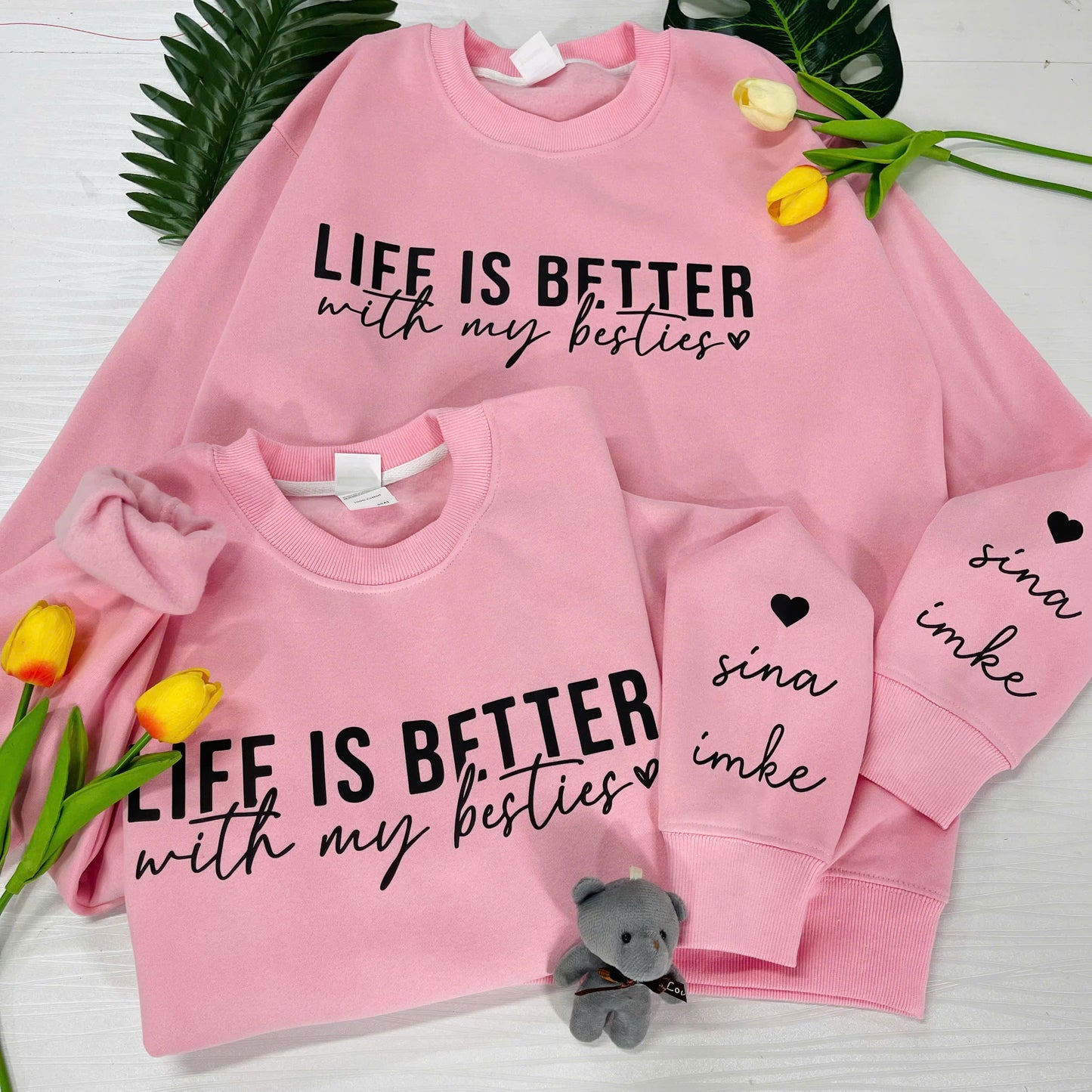 Individuelles 'Das Leben ist schöner mit meinem besten Freund' Sweatshirt und Shirt, Bestie Geschenk