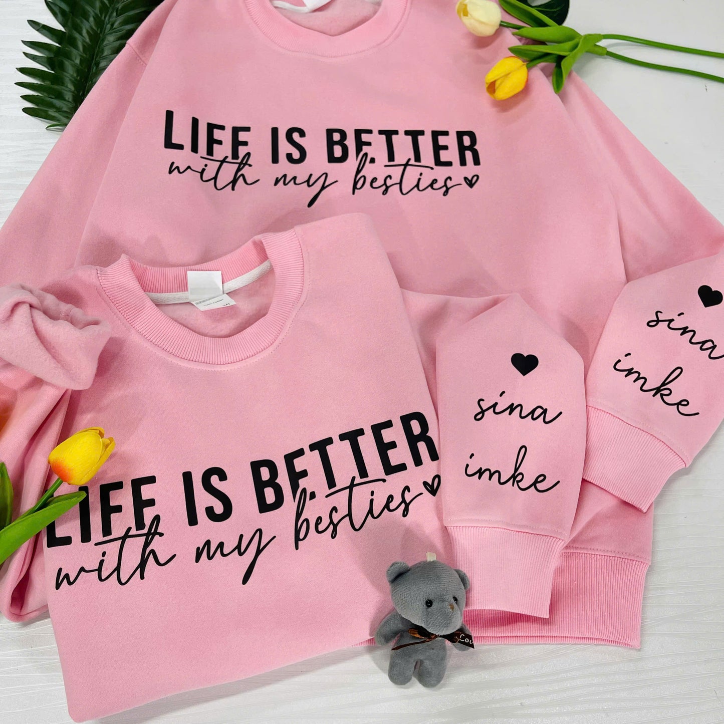 Individuelles 'Das Leben ist schöner mit meinem besten Freund' Sweatshirt und Shirt, Bestie Geschenk